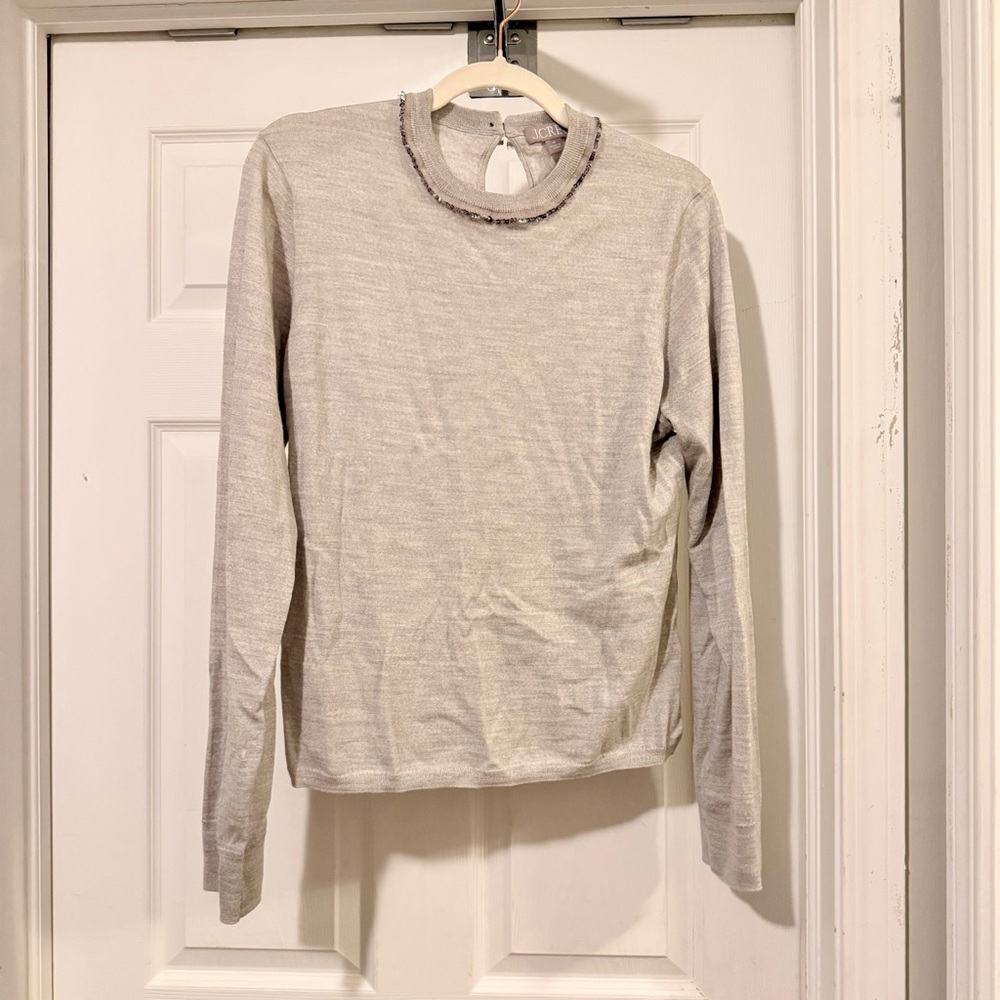 J. Crew Carolyn embellished fitted crewneck sweater in merino wool
